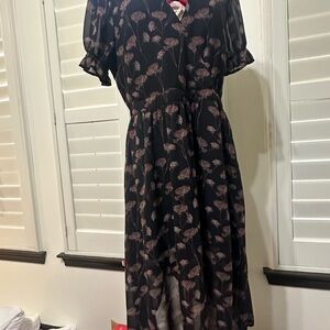 Disturbia Dark Maxi Dress with Floral Accents